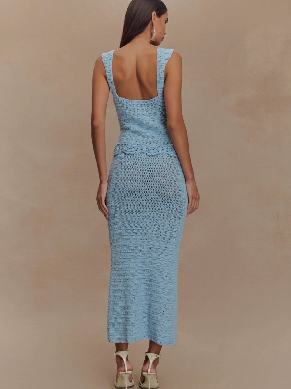 Meshki Teagan Floral Hand Crochet Midi Dress - Blue XS - Picture 2 of 7